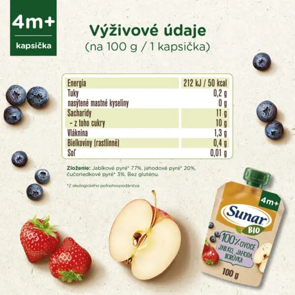 Sunar BIO Kapsička Jablko, jahoda, čučoriedka - energia
