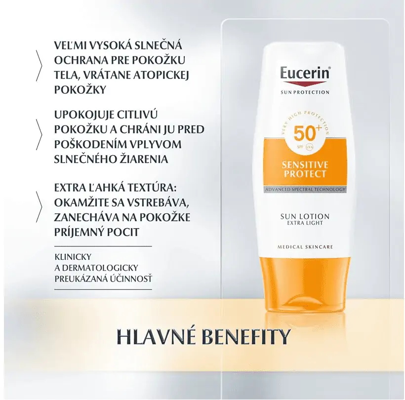 Eucerin Sun Sensitive Protect SPF 50+ mlieko extra ľahké - benefity