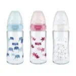 NUK FC+ fľaša sklo s kontrolou teploty, silikónový cumlík M, 0-6m 240ml