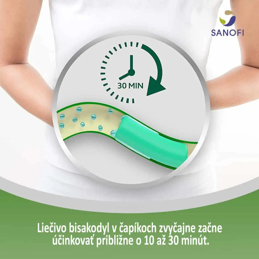 Liečivo bisakodyl v čapíkoch Dulcolax zvyčajne začne účinkovať približne o 10 až 30 minút