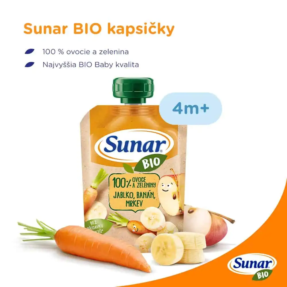 Sunar BIO Kapsička Jablko, banán, mrkva - od ukončeného 4. mesiaca