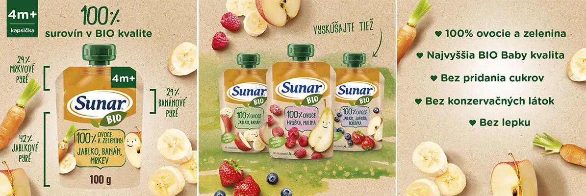 Sunar BIO Kapsička Jablko, banán, mrkva - vlastnosti produktu