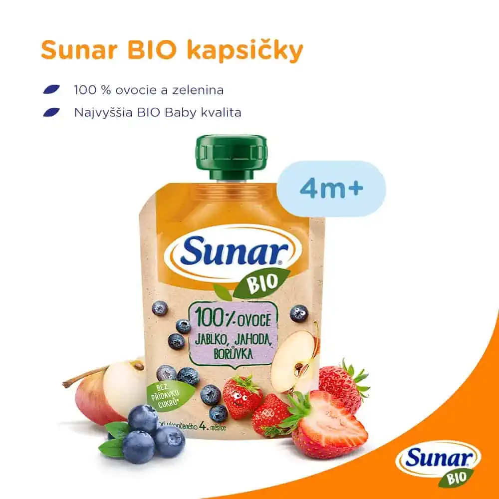 Sunar BIO Kapsička Jablko, jahoda, čučoriedka - od ukončeného 4. mesiaca