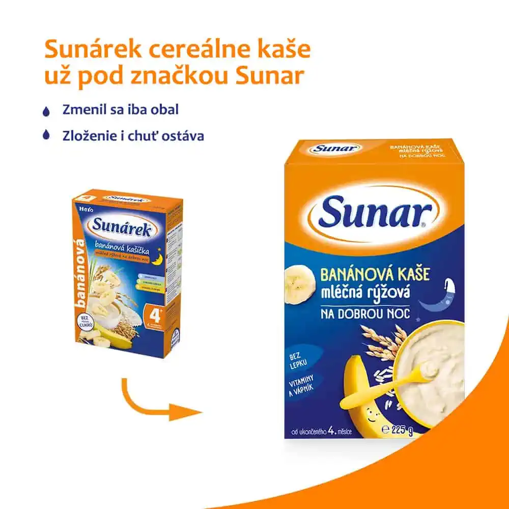 Sunar Banánová kaša mliečna ryžová Na dobrú noc od ukončeného 4. mesiaca