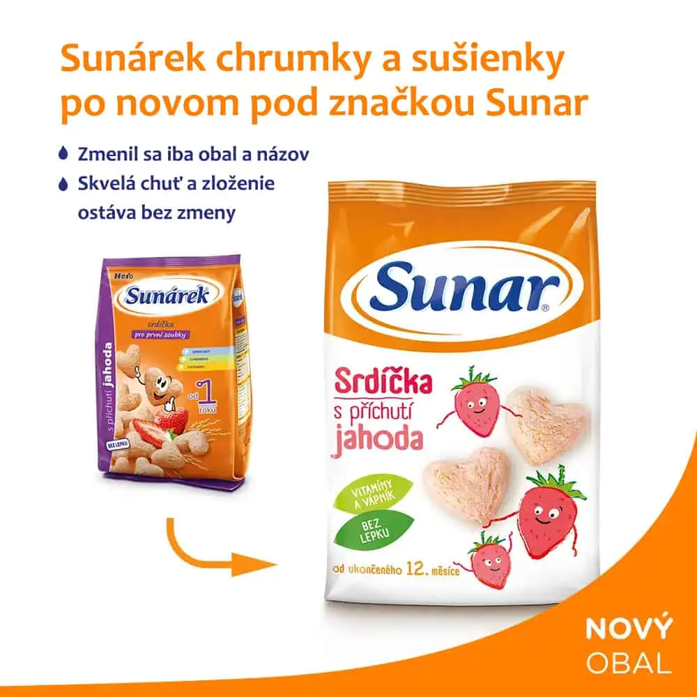 Sunar Detský snack Srdiečka s príchuťou jahoda 50g