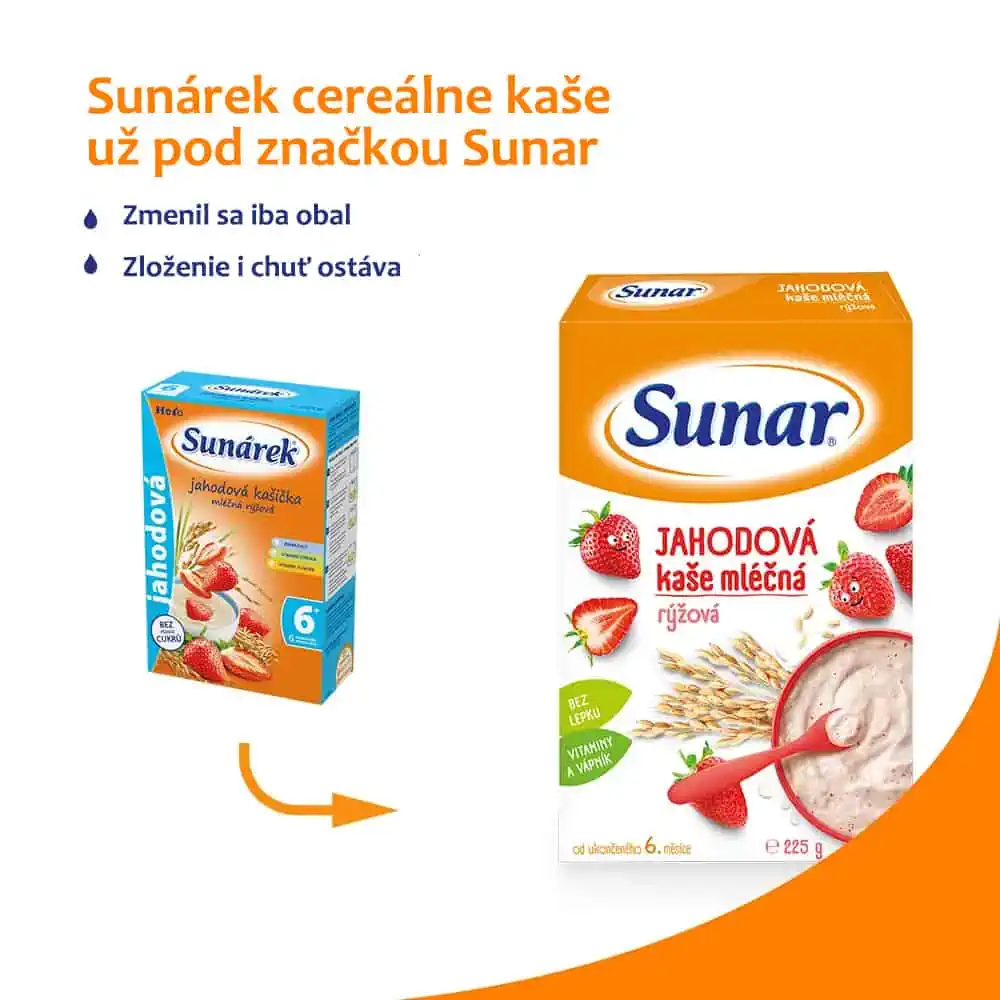 Sunar Jahodová kaša mliečna ryžová od ukončeného 6. mesiaca