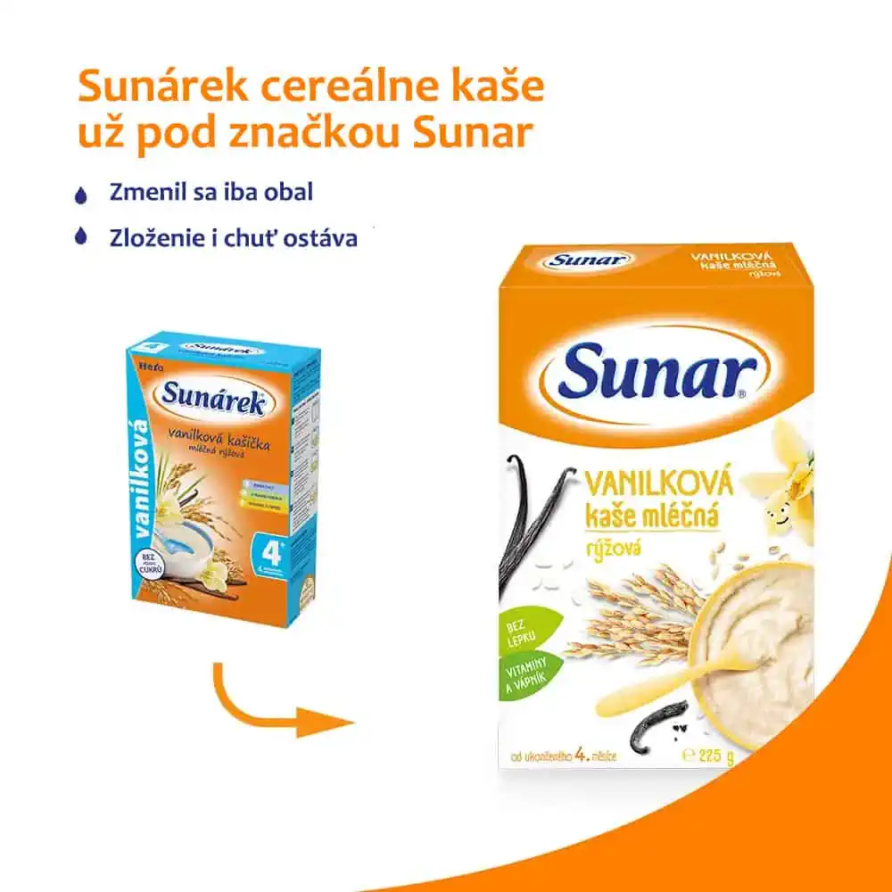 Sunar Vanilková kaša mliečna ryžová od ukončeného 4. mesiaca