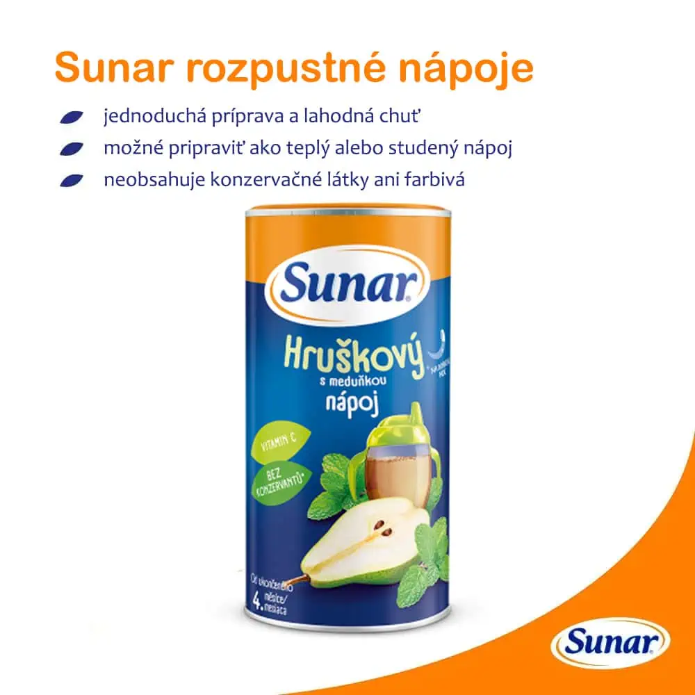 Sunar Rozpustný nápoj Hruškový s medovkou v prášku 4m+, 200g