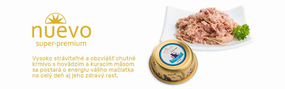 Zloženie vlhkého krmiva Nuevo Cat Kitten Chicken Filet & Beef pre mačiatka