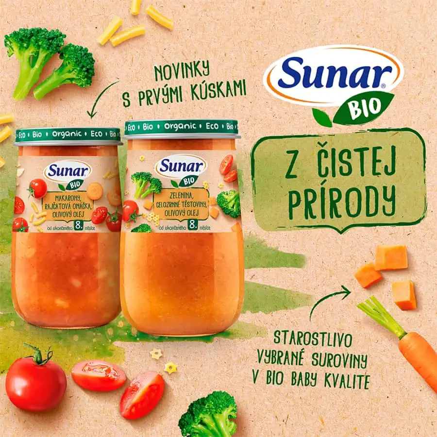 Prvé Sunar BIO príkrmy pre deti s väčšími kúskami